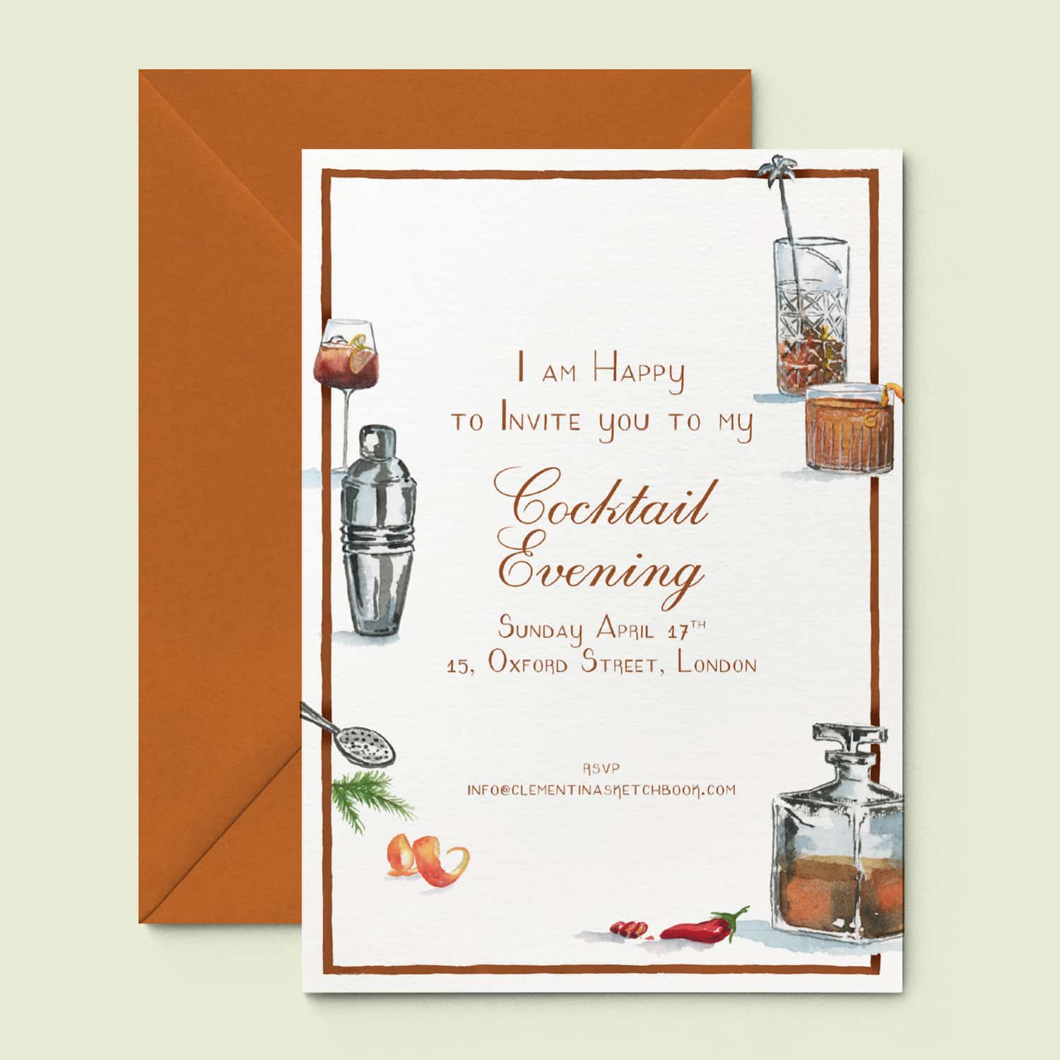 Cheeky drinks printed invitations clementina sketchbook